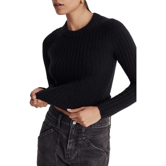Madewell Sweaters - Madewell Readfield Black Wool Blend Crew Neck Slim Rib Pullover Sz 2XSmall New